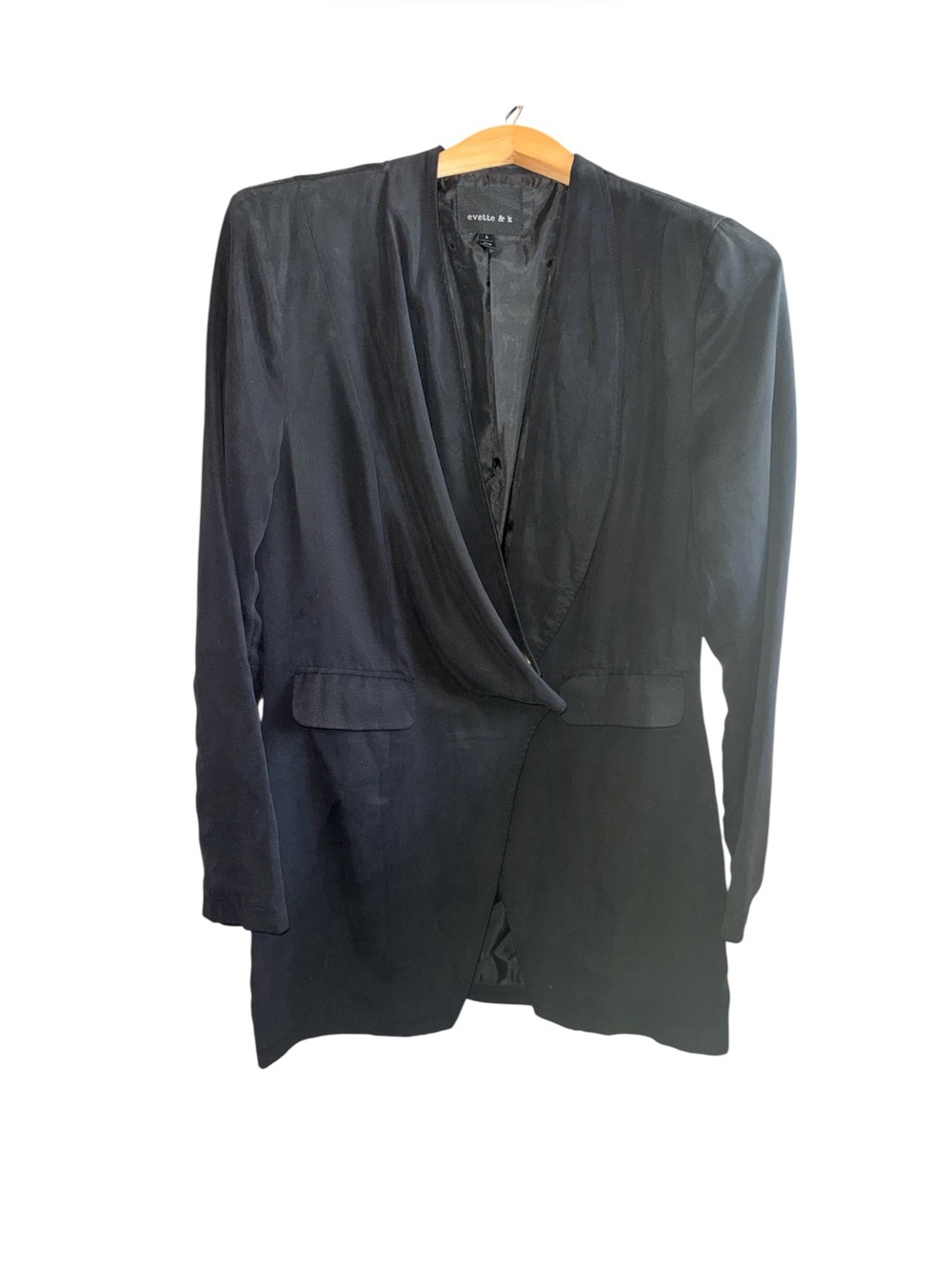Evette & K Black Draped Front Blazer Dress Preppy Career Interview Jacket Work
